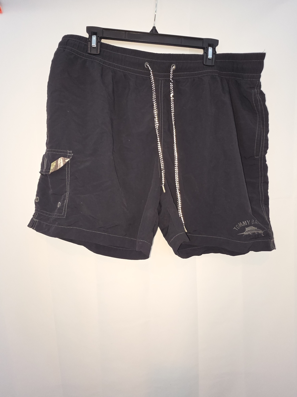 Tommy Bahama Relax Black Nylon Lined Swim Trunks Cargo Pocket Drawstring Size XL